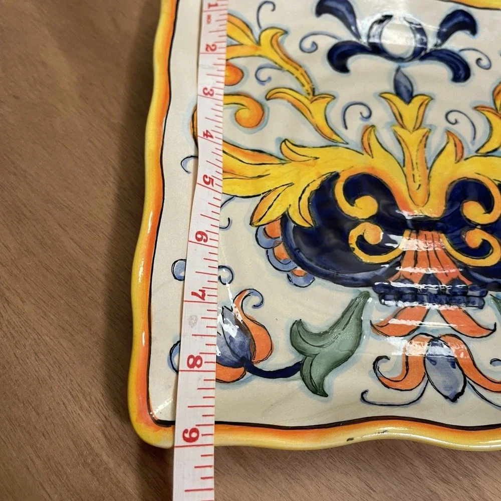 Vintage Handpainted Floral Alhambra Plate Platter Vibrant Yellow Blue 9x9 Inch